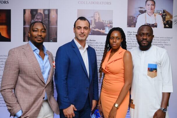 L-R: The Macallan Brand Ambassador, Lagos, Daniel Atteh; General Manager, Flowershop Cafe, Mohammed Maki; Team Lead, Private Banking and Wealth Management, First Bank, Aisha Adedeji; and Brand Manager, Edrington Portfolio, Nigeria, Hammed Adebiyi, at the exclusive whisky tasting of The Macallan Harmony Collection Inspired by intense Arabica at the Flowershop Cafe on Thursday, November 09, 2023.